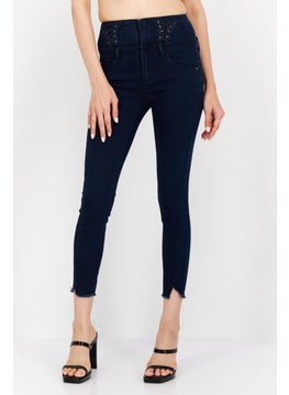 اشتري Women Slim Fit Stretchable Plain Denim Jeans, Navy Blue في الامارات