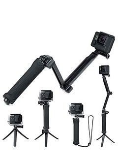 اشتري 3 Way Tripod for Go Pro Hero 10/9/8/7/6/5/4/3/2/1 Series and other Action Cameras, Detachable Extendable Selfie Stick Pole with Hand Grip Stand في الامارات