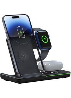 Buy 3 in 1 Wireless Charging Station, Fast Wireless Charger Stand for Fast Charge, Wireless Charger Phone Apple iPhone 16 15 14 13 12 11 X Pro Max AirPods iWatch 8 7 6 5 4 Samsung Galaxy S (Black) in UAE