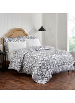 Buy 7-Piece Cotton Comforter Set With Removable Filler King 260x240 Cm Grey /White. in Saudi Arabia