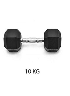 Buy Gym Fitness Equipment Rubber Hex Dumbbell 1 Pc Black 10kg in UAE