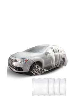 اشتري Universal Plastic Car Cover Waterproof Dustproof Full Exterior Covers 12.5 x 21.7ft Disposable Full Car Cover with Elastic Band Clear Car Protector for Sedan Outdoor Snow Rain Weather 4 Pcs في الامارات