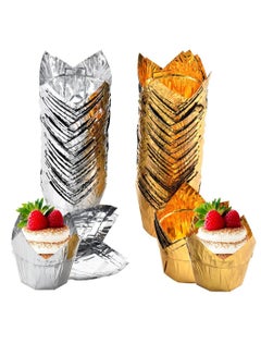 اشتري Baking Paper Cups, 100 Pcs Cupcake Molds, Muffin Cases, Tulip Baking Cups, Muffin Liners, for Medium Large Cupcakes Mini Cake Party Birthday (Silver + Gold) في الامارات