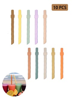 اشتري 10 Pcs Reusable silicone straws, BPA Free Silicone Straw, Foldable for home and travel use في السعودية
