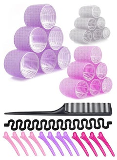 Buy Droplyte 6 Pieces Self Grip Hair Rollers Set Purple, 12 Pieces Duckbill Sectioning Clips for Salon Barber Hairdressing, Hair Styling Rollers, Hair Accessories. in Saudi Arabia