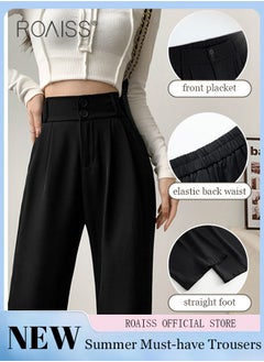 Buy Women’s Wide Leg Trousers Pants High Waisted Two Button Design Business Work Office Casual Straight Leg Long Pants for Ladies Daily Wear Spring Summer Autumn Clothes in UAE