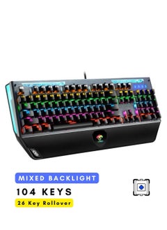 Buy Wired Metal Mechanical Keyboard Aluminium Panel with Mixed Colour Backlight Hand Rest Waterproof Keycaps USB 26 Key Rollover Desktop Keyboards Blue Switches in UAE