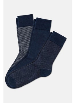 Buy Men 3 Pair Stripe Socks, Navy Blue in UAE