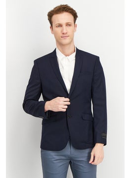 Buy Men Regular Fit Textured Casual Blazer, Navy Blue in UAE