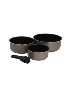 Buy 3-Piece Durable Sauce Pan Set with Removable Handle Black and Grey 15 x 32 x 34 cm BG-34802 in Saudi Arabia