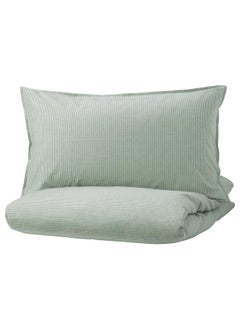 Buy Duvet Cover And Pillowcase Green/Stripe 150X200/50X80 Cm in Saudi Arabia