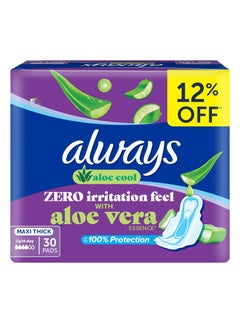 Buy Aloe Cool Disposable Pads, With Aloe Vera Essence For Light Days, For Zero Irritation Feel, Long Maxi Thick Pads With Wings, 30 Count in UAE