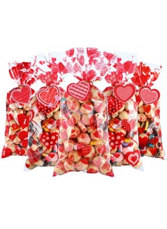 Buy 100 Pcs Valentine Cellophane Treat Bags With 50 Pcs Heart Shape Gift Tags And 200 Pcs Twist Ties Plastic Valentine Goodie Candy Bags Gift Bags Valentine Favor Bags For Valentine'S Day Party Supplies in UAE