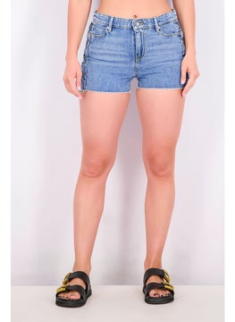 اشتري Women Textured Denim Short, Wash Blue في السعودية