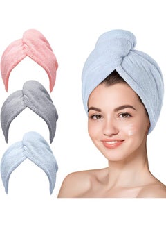 اشتري Microfiber Hair Towel, Hair Towel Wrap Turbans for Women, Hair Drying Towel Wrap Hair Accessories for Curly Hair Women Anti Frizz, Pink, Grey, Blue, 3Pack في السعودية