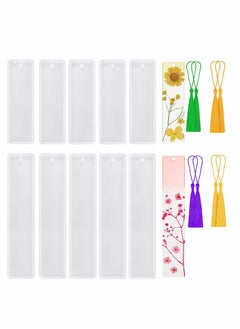 Buy Bookmark Resin Mold Bookmark, 12 Pcs Silicone Mold Rectangle Resin Large/Medium Mould with 8 PCS Colorful Tassels for Jewelry DIY Craft Transparent Mold in Saudi Arabia