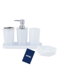 Buy AC&L Bathroom Accessories Set, 5 Pcs Plastic Bathroom Counter Vanity Set, Liquid Soap Dispenser, Toothbrush Holder, Soap Dish, Q tips Tumbler, Vanity Tray, Modern Bathroom Decor Organizer (White) in UAE