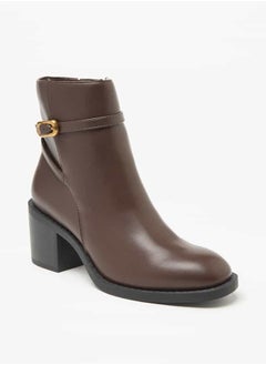 Buy Women Solid Ankle Boots with Block Heels and Zip Closure in UAE