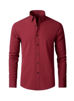 Buy Stretch Non-Iron Anti-Wrinkle Shirt, Men Long Sleeve Button Wrinkle Free Slim Fit Business Shirt Wine Red in Saudi Arabia