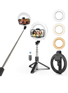 اشتري L07 Wireless Bluetooth Selfie Stick Foldable Handheld Remote Shutter Tripod with 5 inch LED Ring Light for Live Stream في الامارات