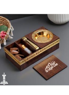 Buy A Distinctive Wooden Incense Burner that Comes with Oud oil and Marouki Incense with an Arabic Phrase in Saudi Arabia