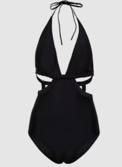 Buy V-Neck High Waist Bandage Bikini Set Black in Saudi Arabia