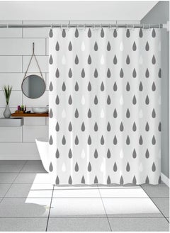 اشتري 1-Piece Waterproof EVA Shower Curtains With Water Drop Pattern White/Grey 180x180 Centimeter في الامارات