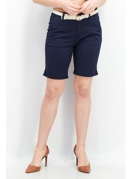 Buy Women Solid Belted Shorts, Navy in Saudi Arabia