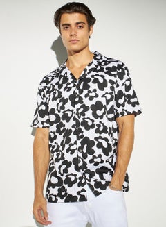 Buy Iconic All-Over Floral Print Shirt with Camp Collar and Short Sleeves in Saudi Arabia