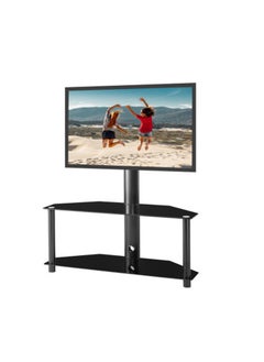 Buy Swivel Floor TV Stand with 2 Tier Storage Tempered Glass Shelves and Height Adjustable TV Stand for 32-55 inch Screen TVs in Saudi Arabia