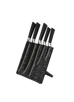 Buy 5-Piece Knife Set with Magnetic Holder Black/Silver in Saudi Arabia