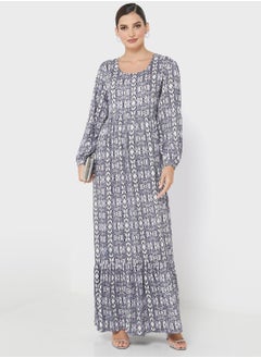 Buy Printed Puff Sleeve Jalabiya in UAE