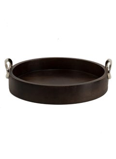 Buy Round Tray with Hammered Ring Handle, Brown & Silver - 30x4 cm in UAE