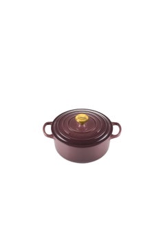 اشتري Le Creuset Signature Fig Cast Iron 22cm Round Casserole with Gold Knob (Black Interior) في السعودية