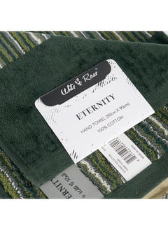 Buy 4 Piece Bathroom Towel Set ETERNITY 500 GSM 100% Cotton Velour 2 Bath Towel 70X140 cm & 2 Hand Towel 50x90 cm Dark Green & Red Color Modern Stripe Design Luxury Touch Extra Absorbent in UAE