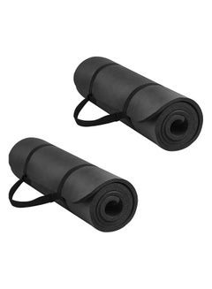 Buy Pack of 2 Non-Slip yoga mat Anti-Tear Exercise Mat With Carrying Strap 183x61x1cm Black in Saudi Arabia