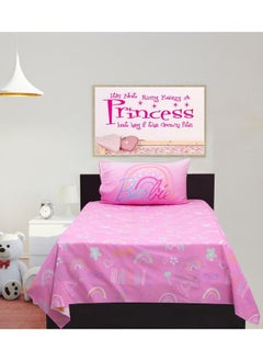 اشتري 2-Piece 144TC Poly Cotton Printed Super Soft Quality Kidz Klub Barbie Doll Pink Bedsheet Twin Set Includes 1xFitted Bed Sheet 160 x 240cm, 1xPillowcase 50x75cm في الامارات