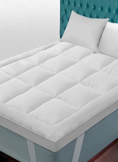 Buy Mattress Topper With 4 Corner Elastic Straps Microfiber Quilted 10cm Thickness 180x200cm in UAE