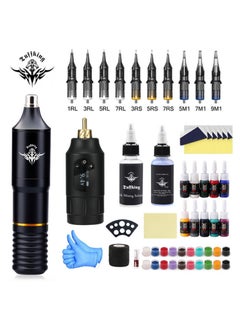 اشتري Rotary Tattoo Pen Style Machine Kit Tattoo Pen Kit Tattoo Machine for Beginners Tattoo Supplies Black في الامارات