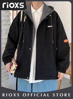 Buy Men's Autumn Crew Hooded Lined Full Zipper Jacket Lightweight Waterproof and Windproof Oversize Outdoor Jacket in Saudi Arabia