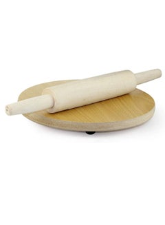 اشتري Wooden Chakla belan with Rolling Pin/Rigag Maker/Chakla Wooden Roti Maker/Pizza Maker/Chaklabin/Chapati Flatbread Tortilla Maker with Rolling Pin في الامارات