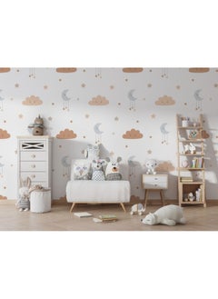 Buy Sleepy Moon And Clouds Kids  Fabric Wallpaper Covers An Area ​​Up To 4.2Mx3M With Adhesive And Smoothing Tool in Egypt