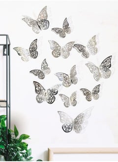 Buy 12pcs Hollow Butterfly Wall Sticker, Silver Paper Butterfly Sticker For Home Decor in UAE