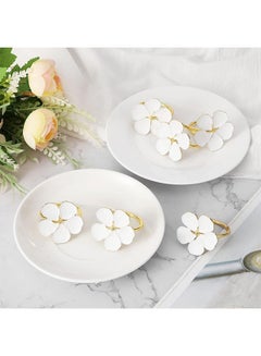 Buy Napkin Rings, Table Alloy Petal Napkin Buckle Napkin Ring Flowers Dinner Tables Rings Elegant Ornament Table Setting Decoration for Wedding, Holiday, Party, White Set of 6 in Saudi Arabia