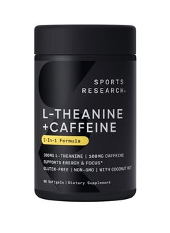 Buy Sports Research, L-Theanine 200 mg & Caffeine 100 mg 60 Softgels in UAE