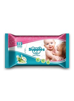 Buy Baby Wet Wipes With Aloe Vera And Vitamin E 72 Pieces White in Saudi Arabia