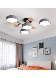 Buy 3+1 LED Ceiling Lights Modern Nordic Round Lamp Wooden Home Living Room Bedroom Lustre Lamp Mounted Lighting Fixture chandelier, Grey in Saudi Arabia