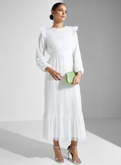 Buy Pleated Dress With Ruffle Hem in UAE