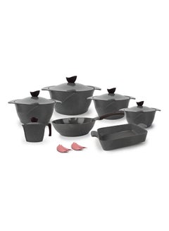 Buy 16 Pcs Flower Granite Cookware Set Pot 18 - 20 - 24 - 28 - deep frying pan 28 - Labneh 16 - Casserole 31 - 4 pot holder -Grey in Egypt