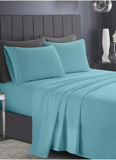 Buy RISHAHOME 3 Piece Bedsheet Set Twin Size|Light Blue Colour |1 Flat Bedsheet - 160x240 cm, 2 Pillowcases - 50x75 cm|Non allergic Microfiber for year-around use. in UAE